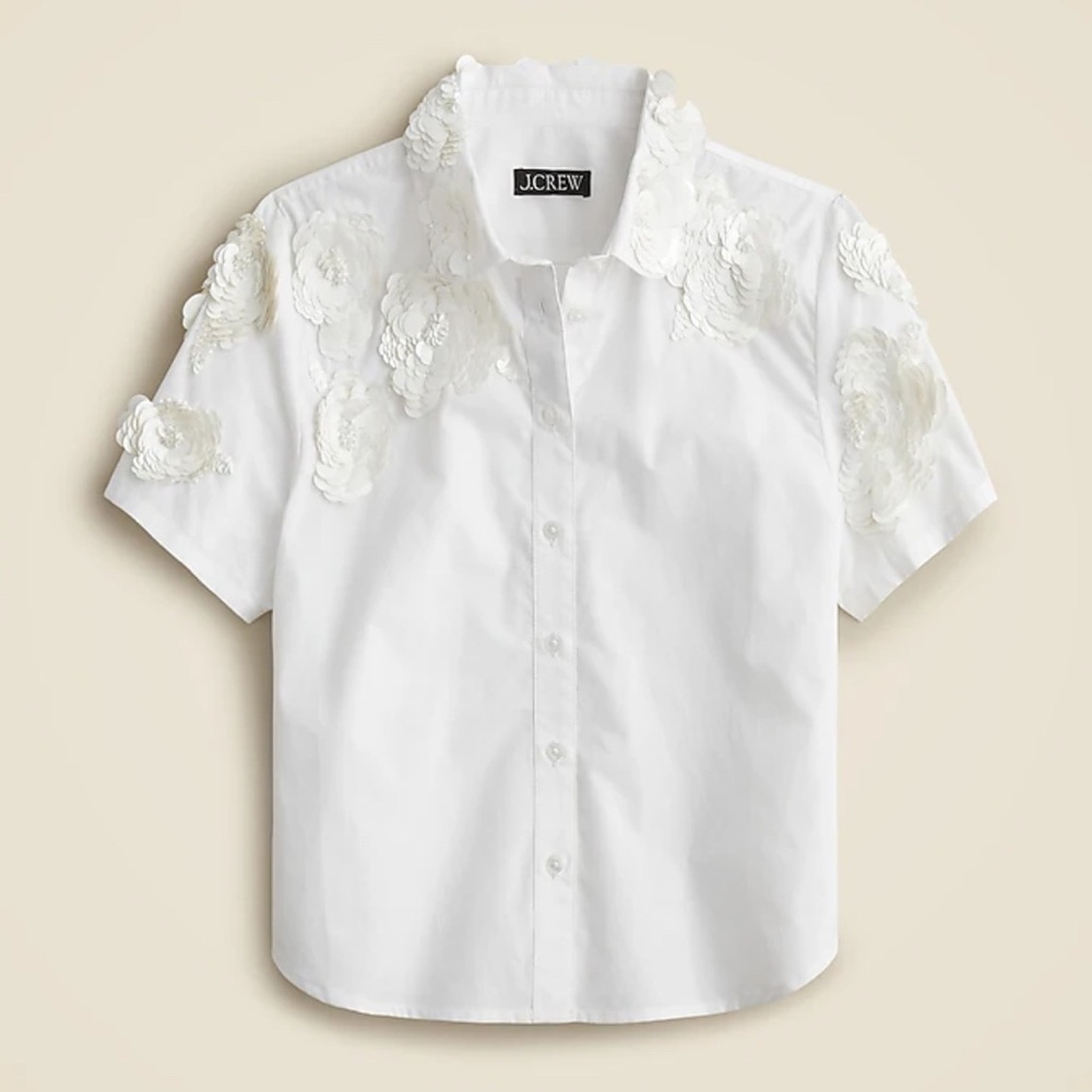 J Crew - Collection cropped button-up shirt with floral appliqués - White